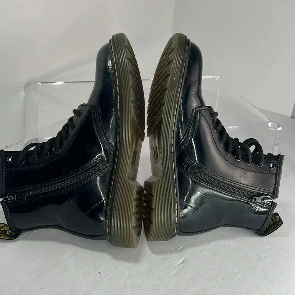 Dr. Martens 1460J Black 8-Eye Patent Leather Lace-Up/Zip-Up Combat Boots Size 2